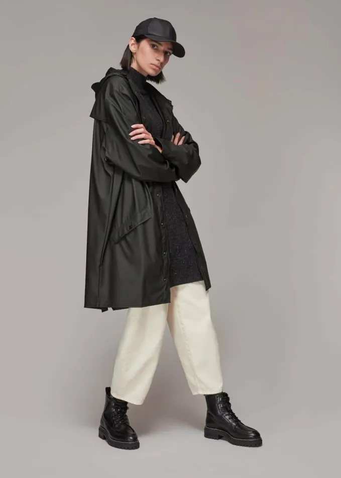 Whistles Rains Long Hooded Jacket Black Women Coats and Jackets