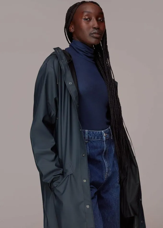 Whistles Rains Long Jacket Navy Women Coats and Jackets