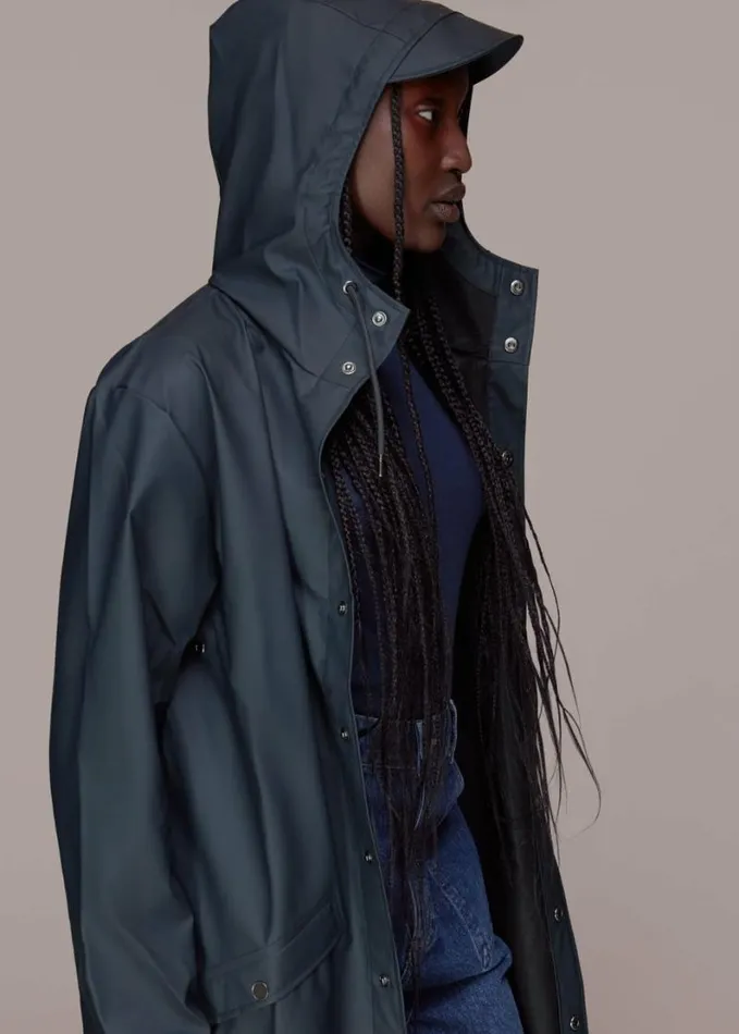Whistles Rains Long Jacket Navy Women Coats and Jackets