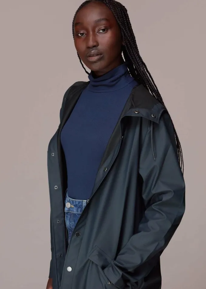 Whistles Rains Long Jacket Navy Women Coats and Jackets