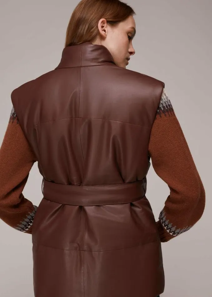 Whistles Raya Leather Gilet Burgundy Women Coats and Jackets