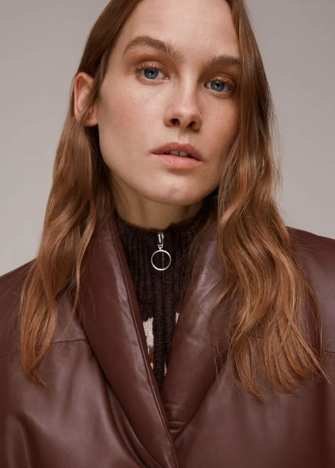 Whistles Raya Leather Gilet Burgundy Women Coats and Jackets