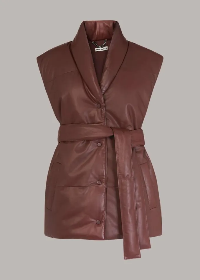 Whistles Raya Leather Gilet Burgundy Women Coats and Jackets