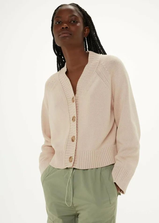 Whistles Ribbed Detail Cotton Cardigan Ivory Women Sweaters and Cashmere