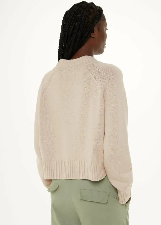 Whistles Ribbed Detail Cotton Cardigan Ivory Women Sweaters and Cashmere