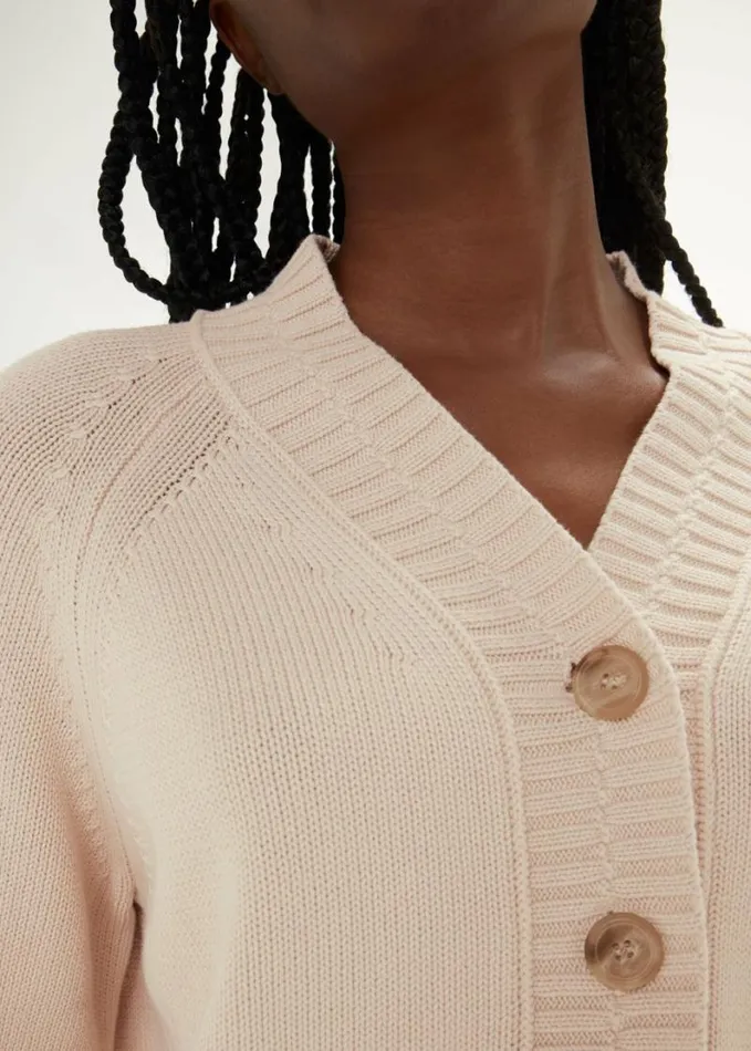 Whistles Ribbed Detail Cotton Cardigan Ivory Women Sweaters and Cashmere
