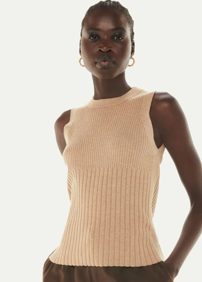 Whistles Ribbed Tank Camel Women Sweaters and Cashmere