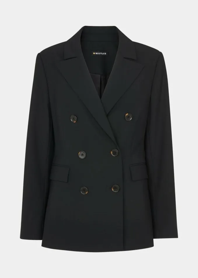 Whistles Sian Wool Blend Blazer Black Women Coats and Jackets