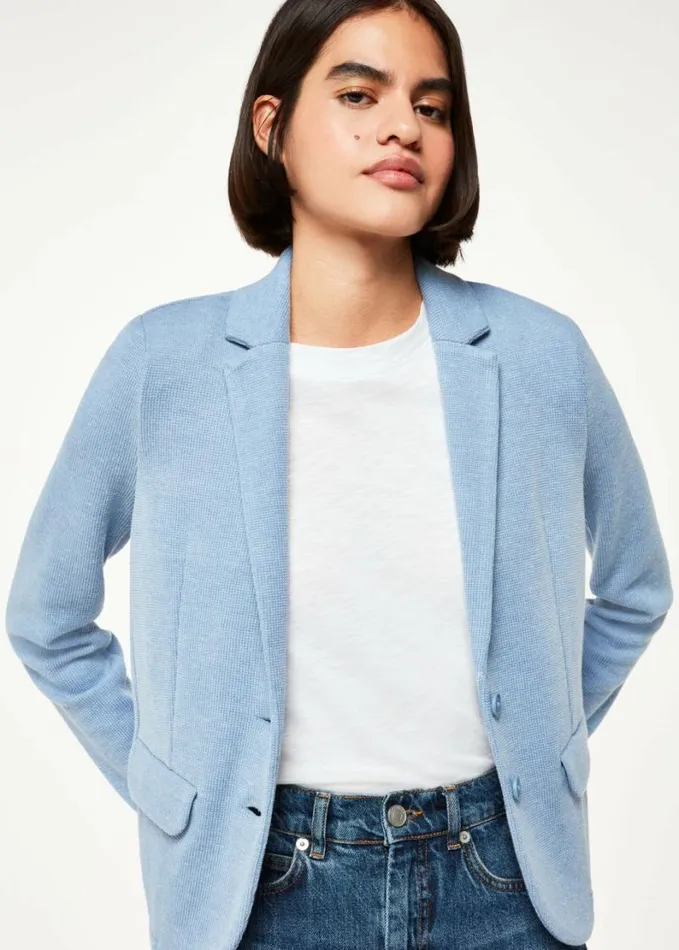 Whistles Slim Jersey Jacket Blue Women Coats and Jackets