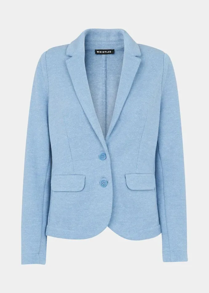 Whistles Slim Jersey Jacket Blue Women Coats and Jackets