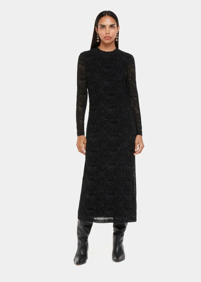 Whistles Squiggle Mesh Dress Black Women Dresses