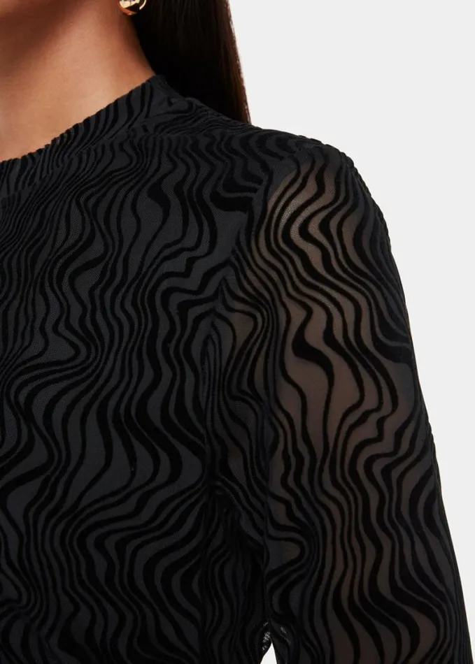 Whistles Squiggle Mesh Dress Black Women Dresses
