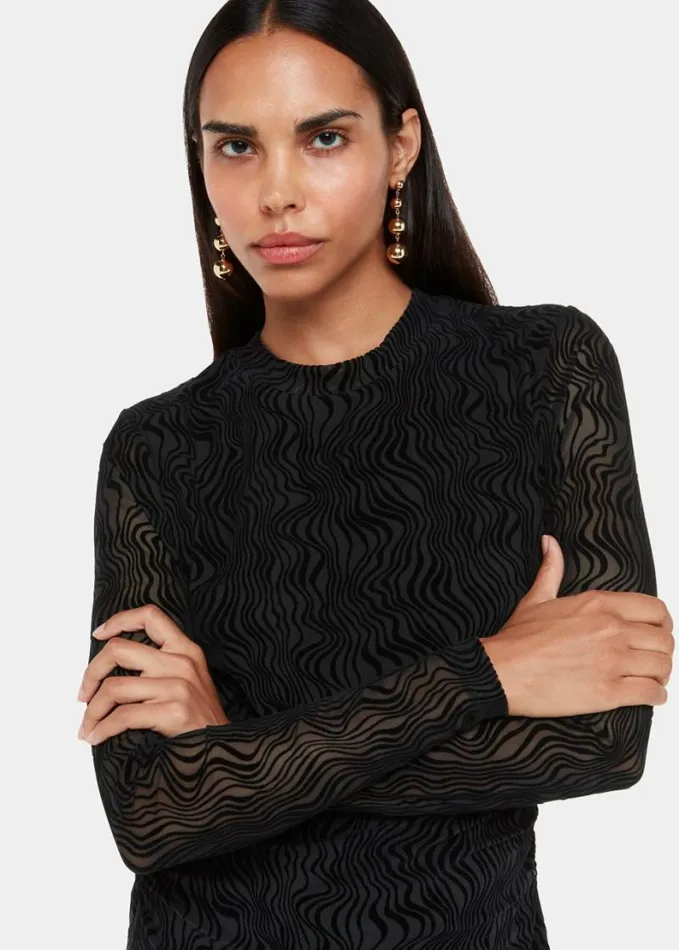 Whistles Squiggle Mesh Dress Black Women Dresses