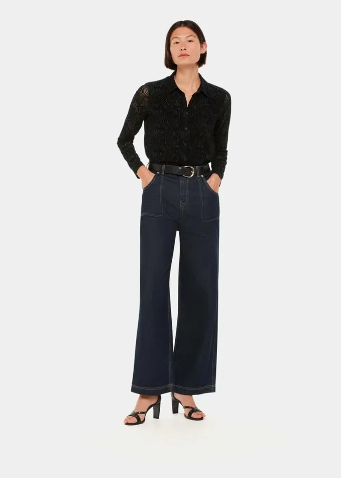 Whistles Squiggle Mesh Shirt Black Women Tops