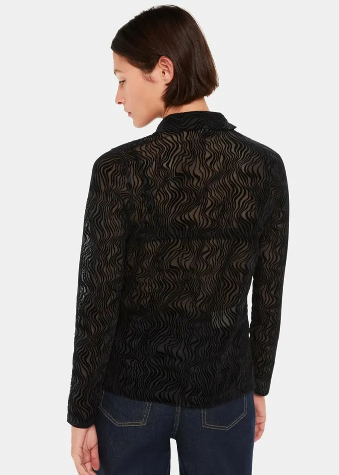 Whistles Squiggle Mesh Shirt Black Women Tops