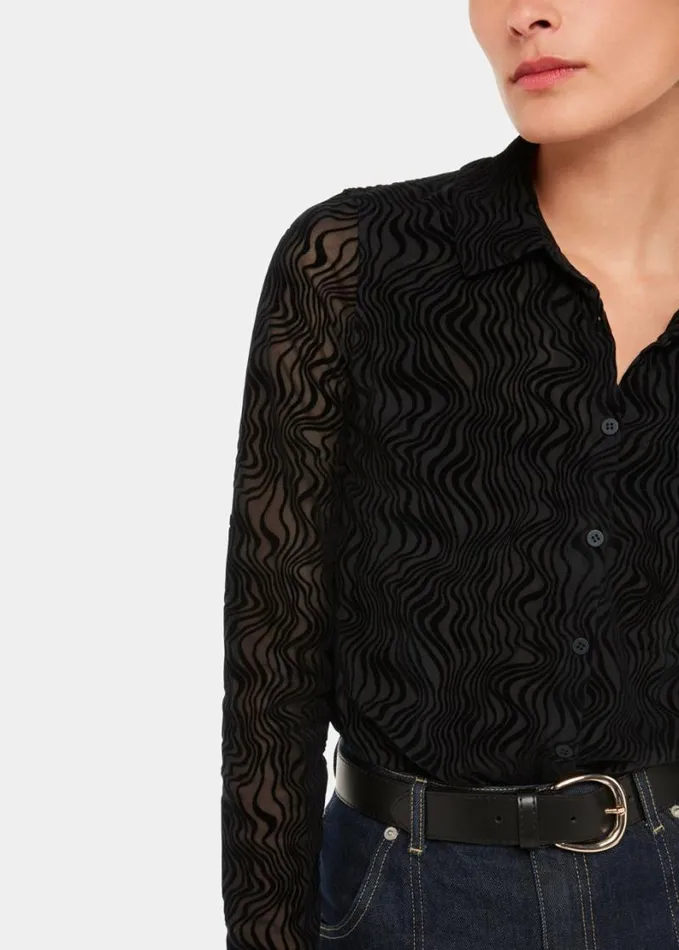 Whistles Squiggle Mesh Shirt Black Women Tops