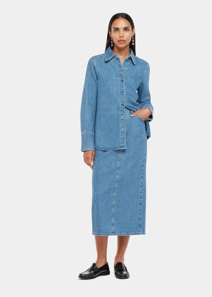 Whistles Straight Denim Midi Skirt Denim Women Coord Sets