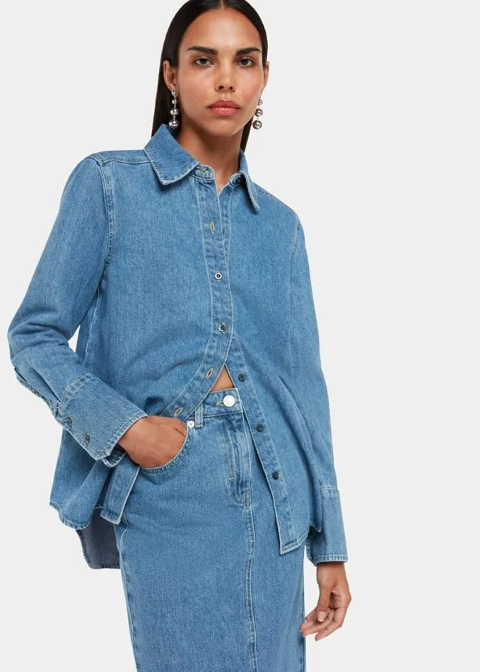 Whistles Straight Denim Midi Skirt Denim Women Coord Sets