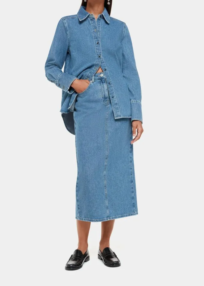 Whistles Straight Denim Midi Skirt Denim Women Coord Sets