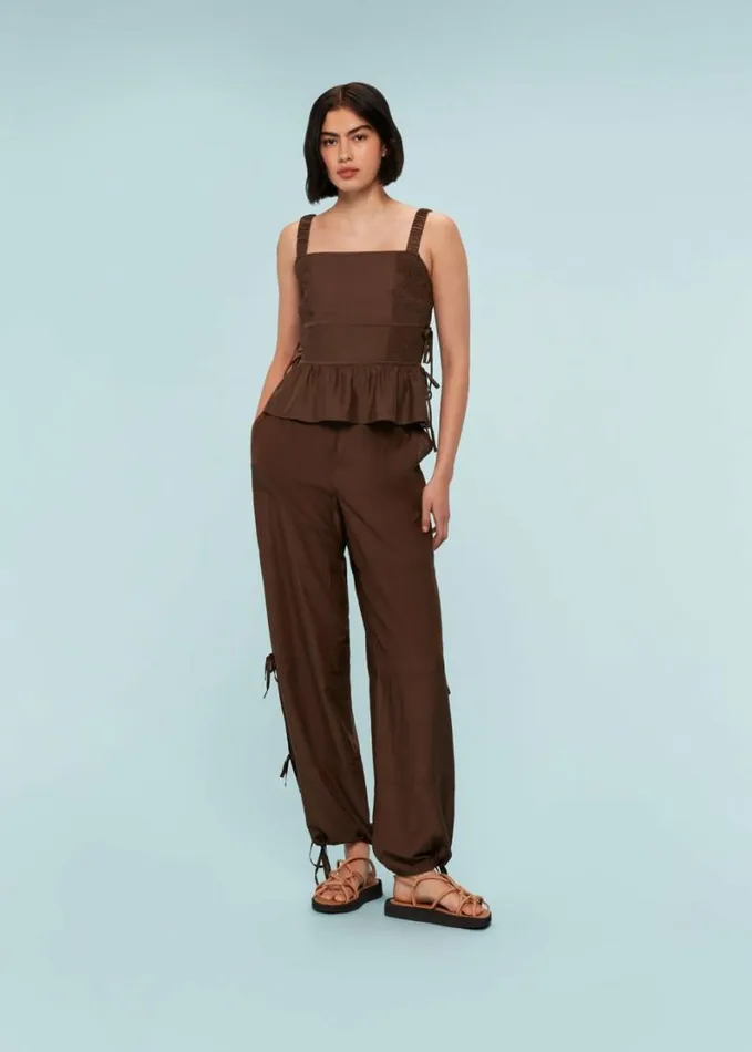 Whistles Tie Side Shirred Top Chocolate Women Tops