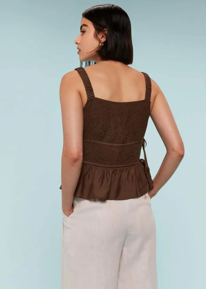 Whistles Tie Side Shirred Top Chocolate Women Tops