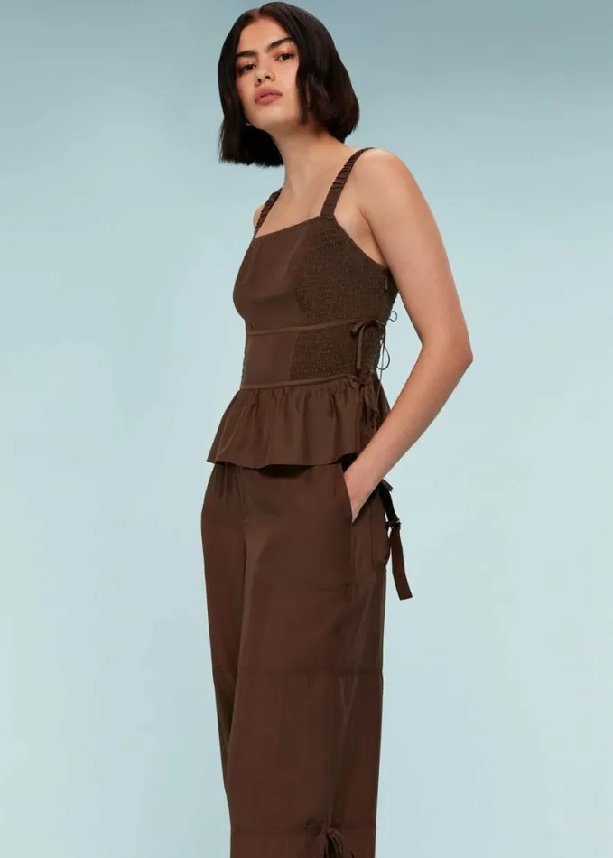 Whistles Tie Side Shirred Top Chocolate Women Tops