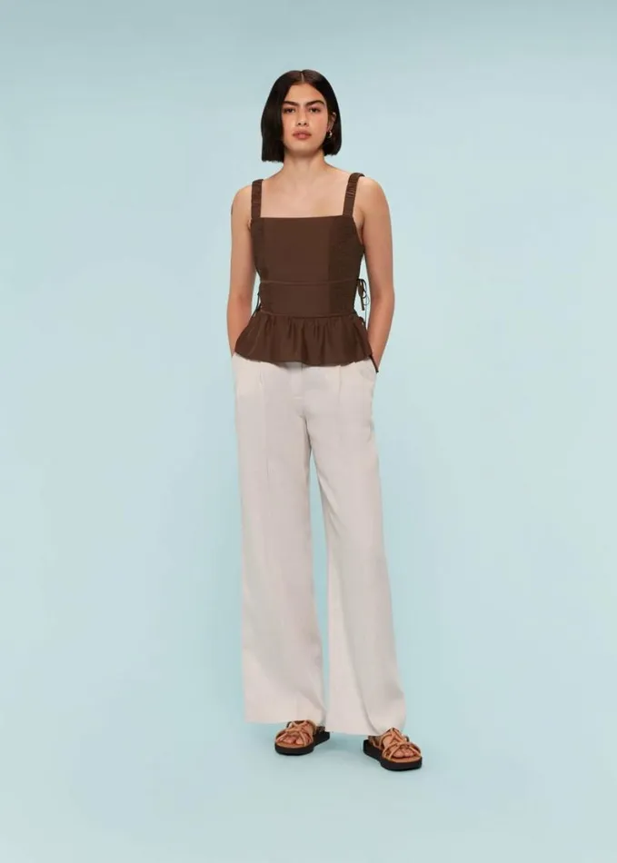 Whistles Tie Side Shirred Top Chocolate Women Tops