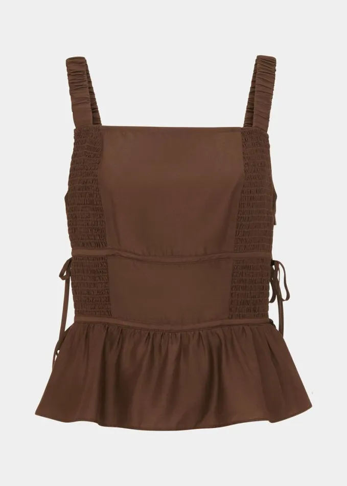 Whistles Tie Side Shirred Top Chocolate Women Tops