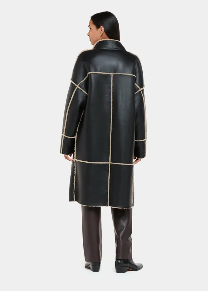 Whistles Zo Reversible Shearling Coat Blackmulti Women Coats and Jackets