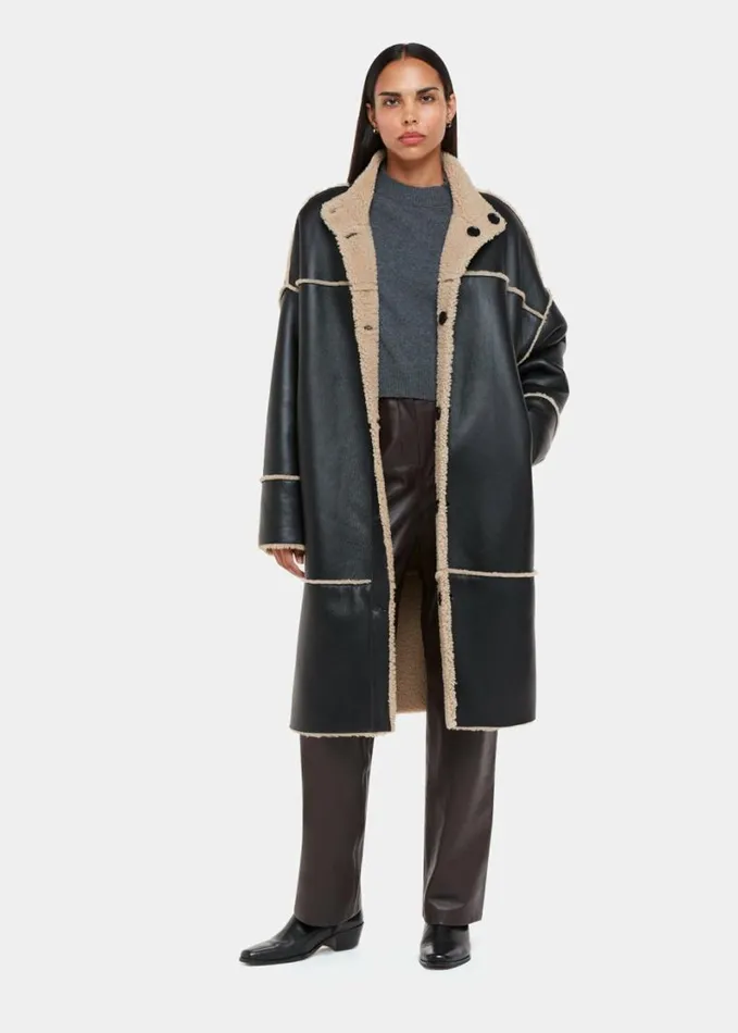 Whistles Zo Reversible Shearling Coat Blackmulti Women Coats and Jackets