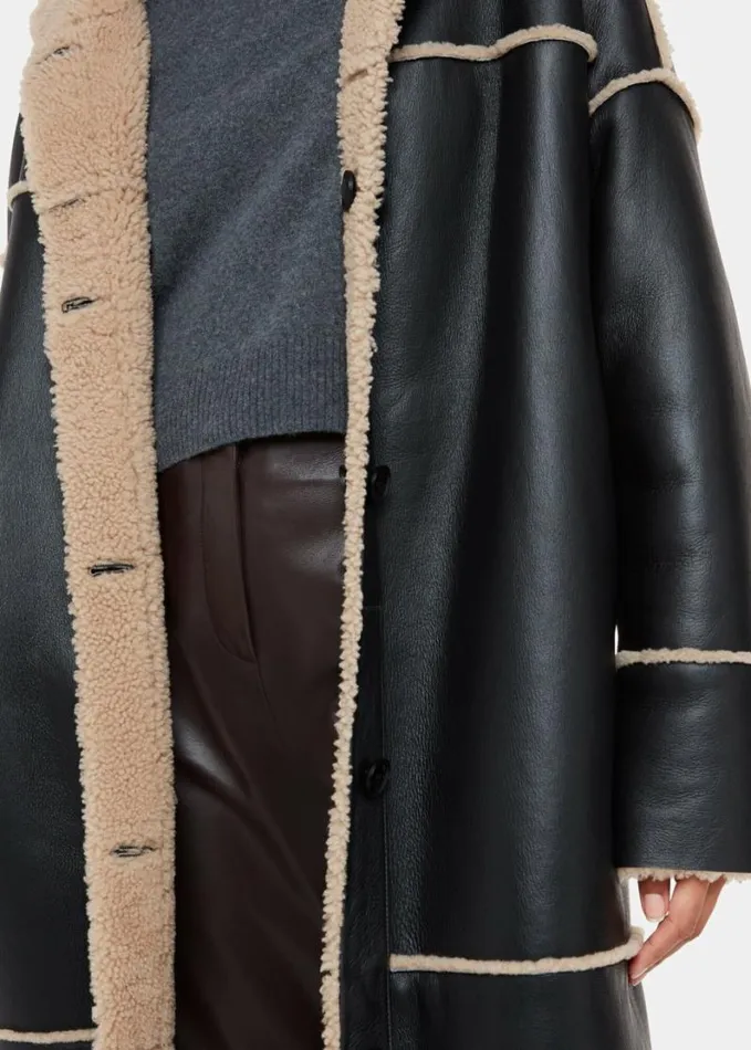 Whistles Zo Reversible Shearling Coat Blackmulti Women Coats and Jackets