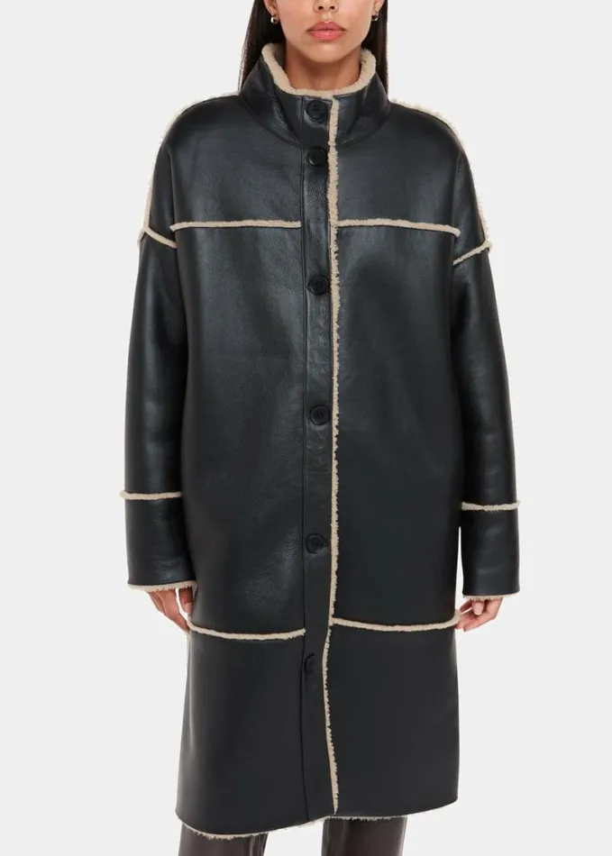 Whistles Zo Reversible Shearling Coat Blackmulti Women Coats and Jackets