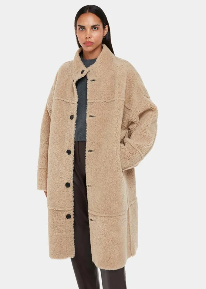 Whistles Zo Reversible Shearling Coat Blackmulti Women Coats and Jackets