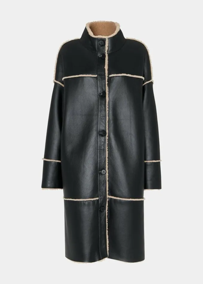 Whistles Zo Reversible Shearling Coat Blackmulti Women Coats and Jackets
