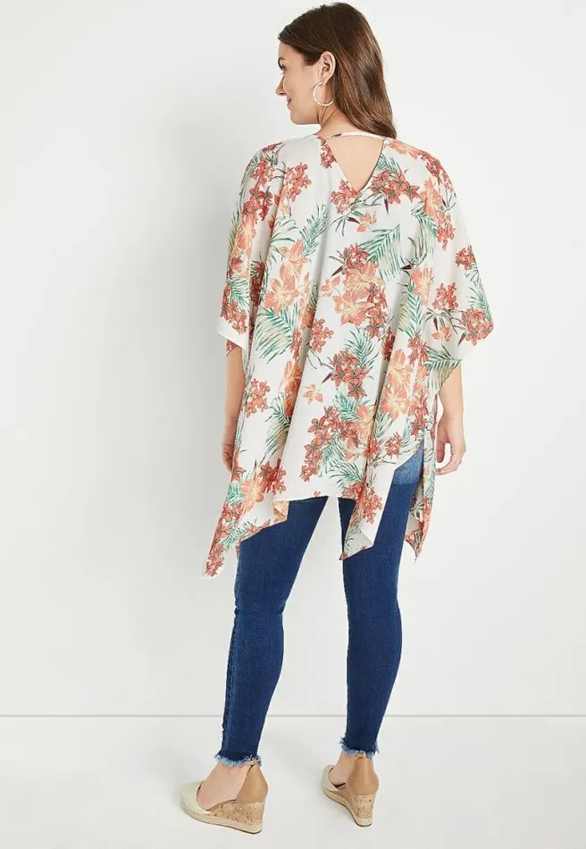 White Floral Ruana Women Maurices Tops