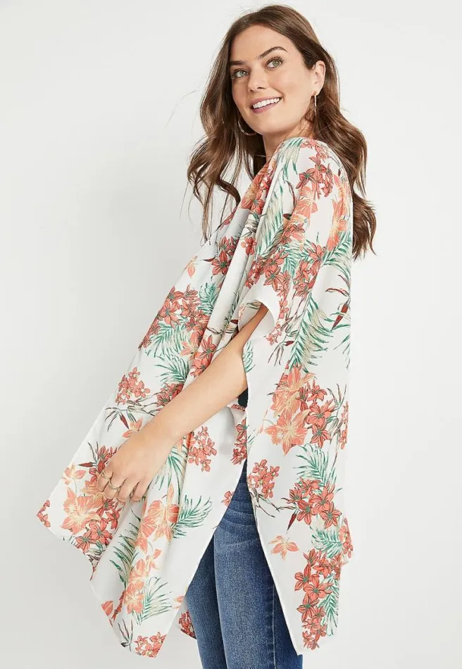 White Floral Ruana Women Maurices Tops