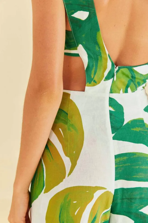 White Monstera One Shoulder Jumpsuit Women FARM Rio Jumpsuits