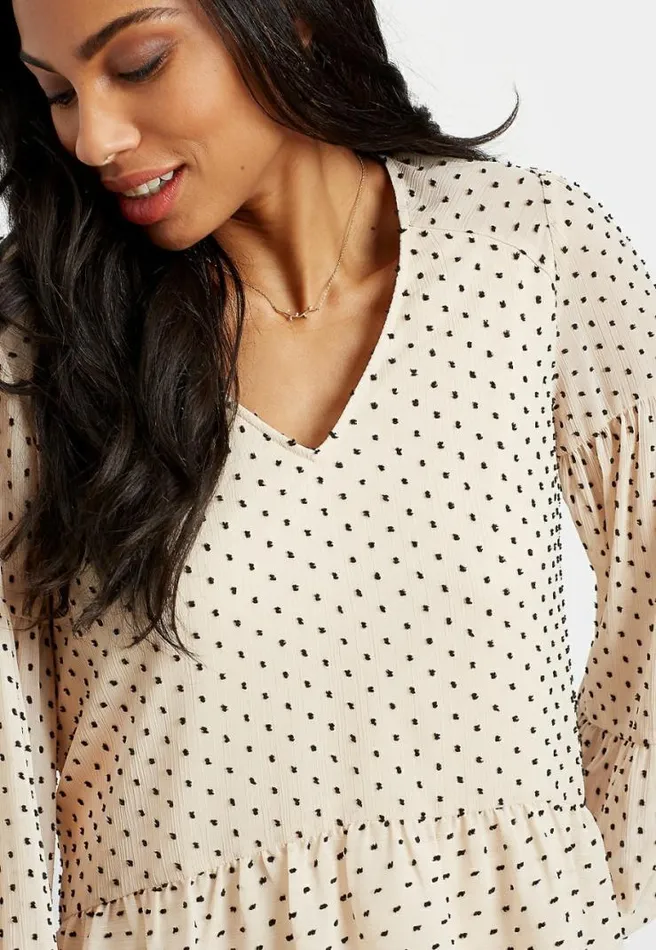 White Swiss Dot Long Sleeve Babydoll Top Women Maurices Tops