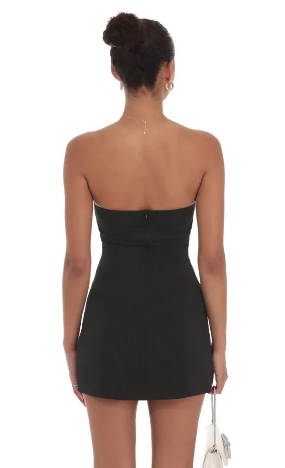 White Trim Strapless Dress Black Women LUCY IN THE SKY Mini Dresses White Trim Strapless Dress Black Women LUCY IN THE SKY Mini Dresses