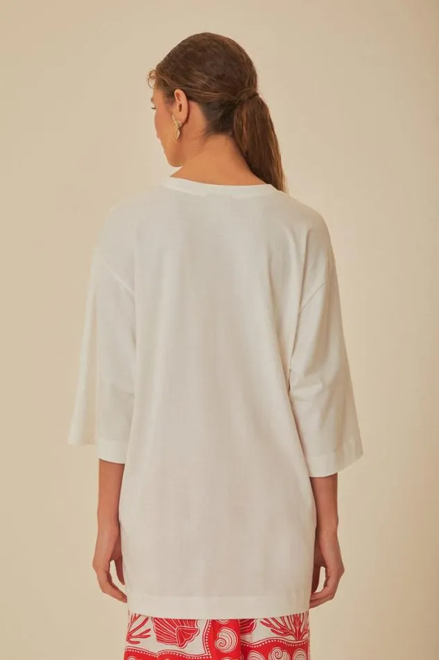 White Tropical Colors Organic Cotton Oversized TShirt Women FARM Rio Tshirts