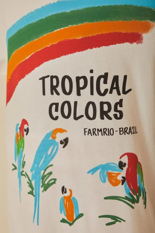 White Tropical Colors Organic Cotton Oversized TShirt Women FARM Rio Tshirts