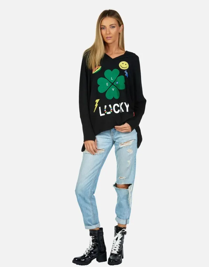 Wilma Lucky Clover Black Women Lauren Moshi Hoodies