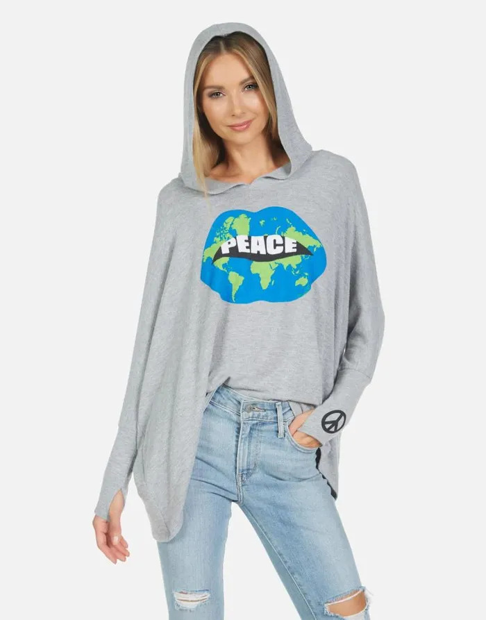 Wilma World Peace Lips Heather Grey Women Lauren Moshi Hoodies