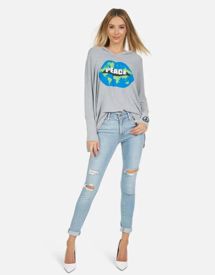Wilma World Peace Lips Heather Grey Women Lauren Moshi Hoodies