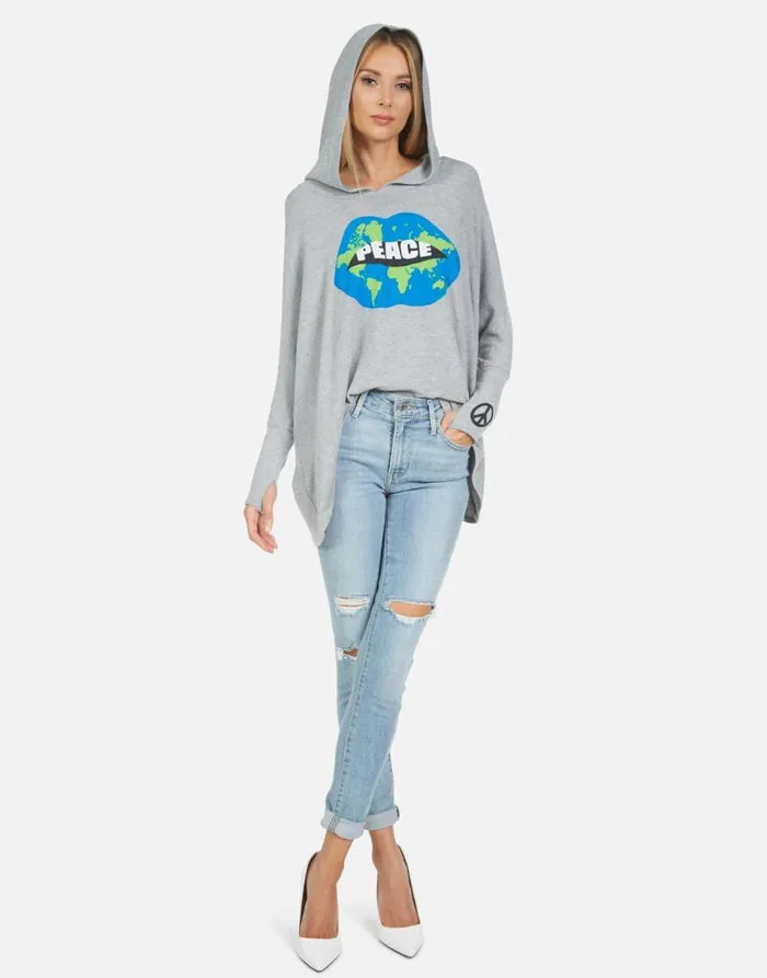 Wilma World Peace Lips Heather Grey Women Lauren Moshi Hoodies