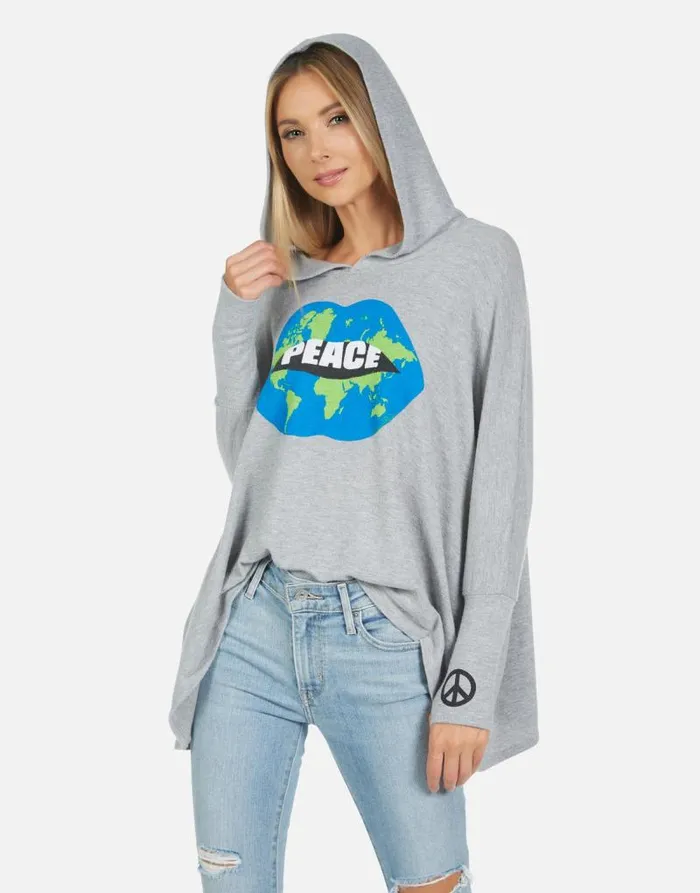 Wilma World Peace Lips Heather Grey Women Lauren Moshi Hoodies