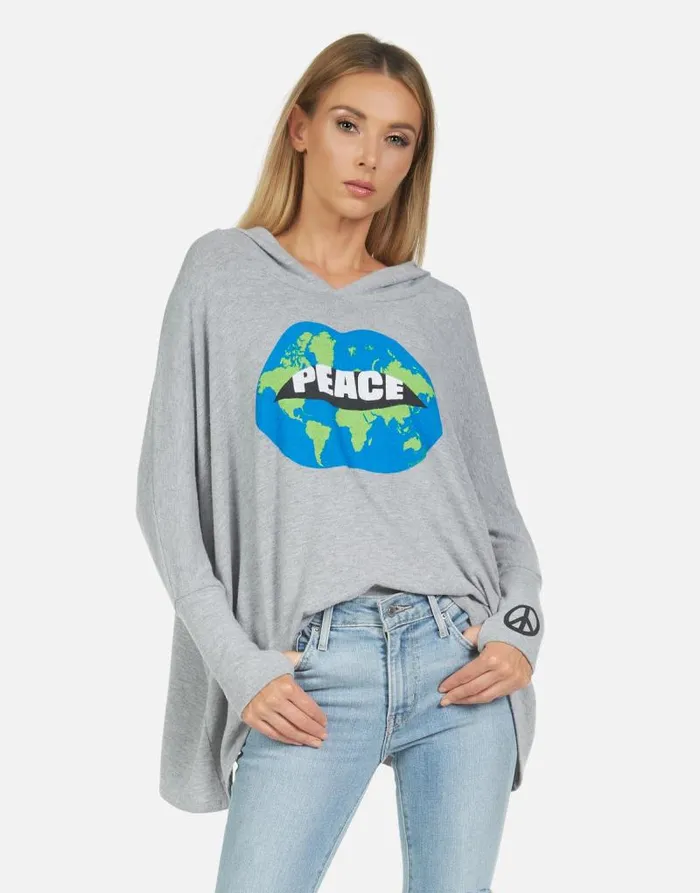 Wilma World Peace Lips Heather Grey Women Lauren Moshi Hoodies