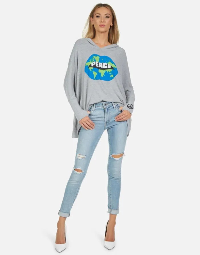 Wilma World Peace Lips Heather Grey Women Lauren Moshi Hoodies