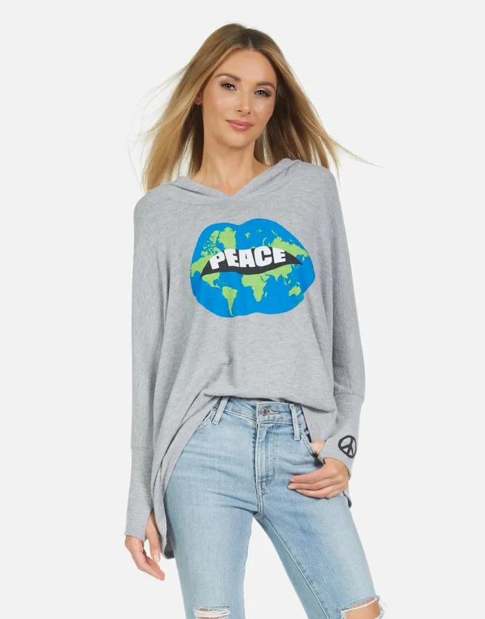 Wilma World Peace Lips Heather Grey Women Lauren Moshi Hoodies