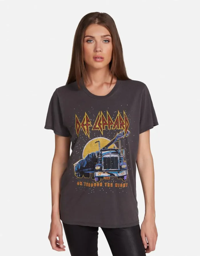 Wolf Def Leppard Truck W Crystals Pigment Black Women Lauren Moshi Short Sleeve